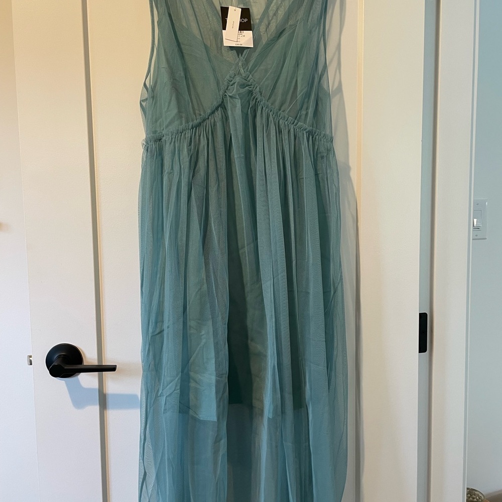Size 8 / Topshop Turquoise Tulle Slip Dress - Picture 3 of 7